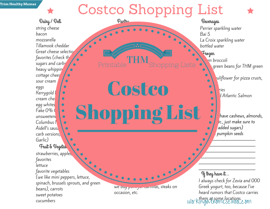 Trim Healthy Mama printable Costco list