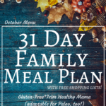 31 Day Meal Plan with shopping lists for the whole family! This menu works for Trim Healthy Mama, and can be adapted for Paleo diets, too!