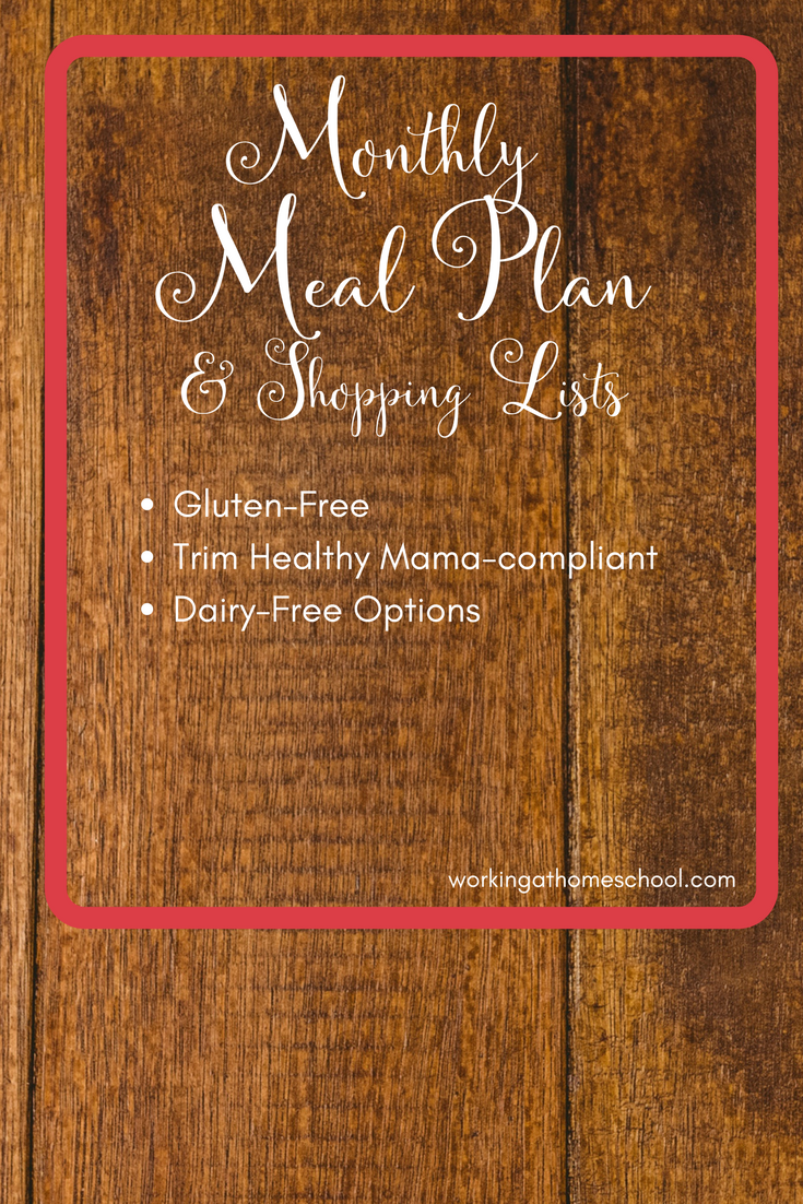 Full printable menu for Trim Healthy Mama! THM, Gluten-Free, healthy meal plan with shopping lists. 