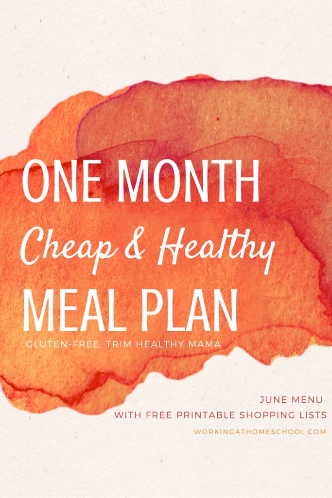A full month of frugal and healthy meals with printable shopping lists! Breakfasts, lunches, dinners, and snacks - all work for THM, too!