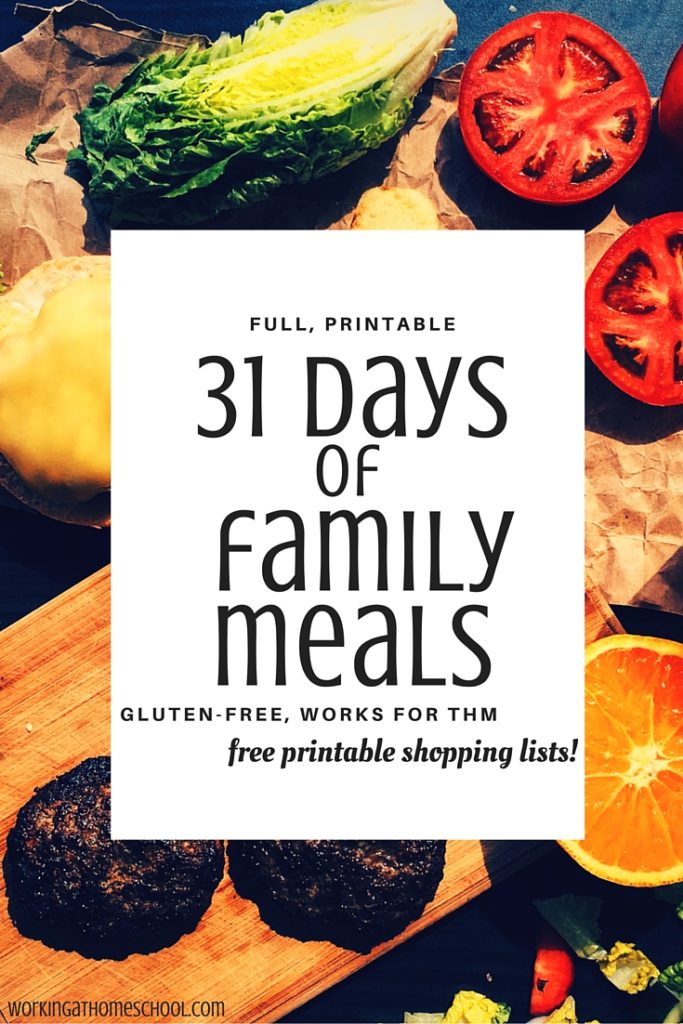 31 Days of family meals that work for THM! Trim Healthy Mama, gluten-free, and includes free printable shopping lists - great resource!
