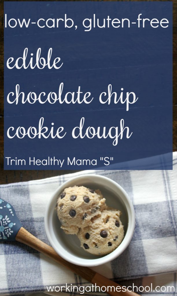 This edible low-carb cookie dough is SO GOOD! This recipe is gluten-free, and it works as an "S" for Trim Healthy Mama