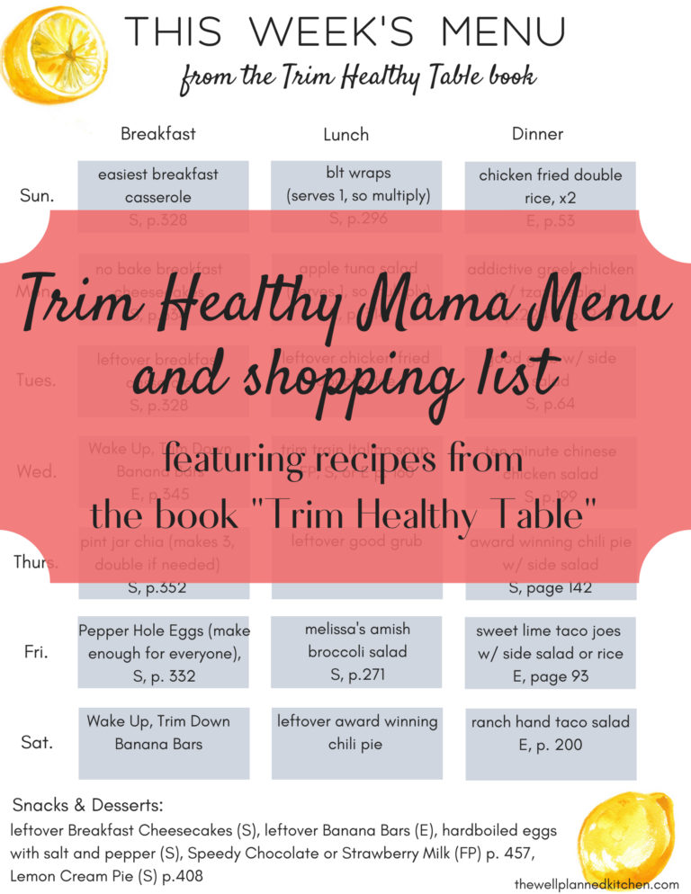 Trim Healthy Mama Menu & Shopping List!